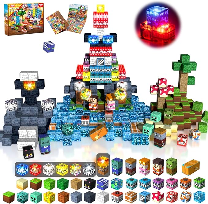 200 pcs 0.8in Magnetic Blocks with 31 LED Light Blocks - TNT Building Blocks Toys for Kids Magnetic Building Blocks Stacking Magnets Birthday Gifts for Boys and Girls Age 3+ Years Old