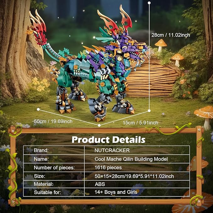 NUTCRACKER Mechanical Kirin Animals Building Block Sets Unicorns Toy Building Set Home Office Collectible Display Model Kit Represents Good Luck Easter Birthday Gift for Adult（1616 Pieces）