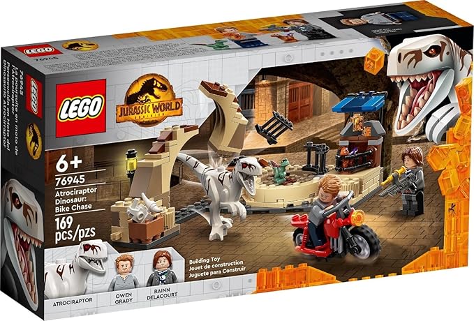 LEGO 76945 Jurassic World Atrociraptor: Motorcycle Chase Set of 3 Dinosaur Figures and Toy Motorcycle for Children from 6 Years
