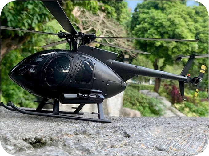 Large 335mm MD500 C189 Brushless Remote Control Helicopter Add Optical Flow Positioning RC Heli Aircraft 1/28 Scale Full-Function Excellent Control Aerobatics System US Military RTF Black 1-Battery