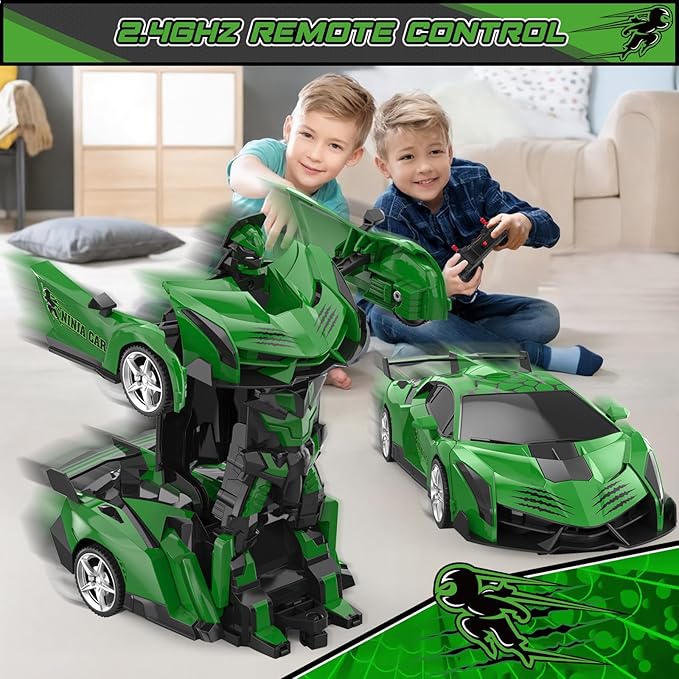 BLUEJAY Transform Rc Cars for Boys 4-7 8-12 2.4Ghz Remote Control Car 1:18 Scale Transforming Robot One-Button Deformation 360° Rotation Car Toy Gifts for Boys 3-5