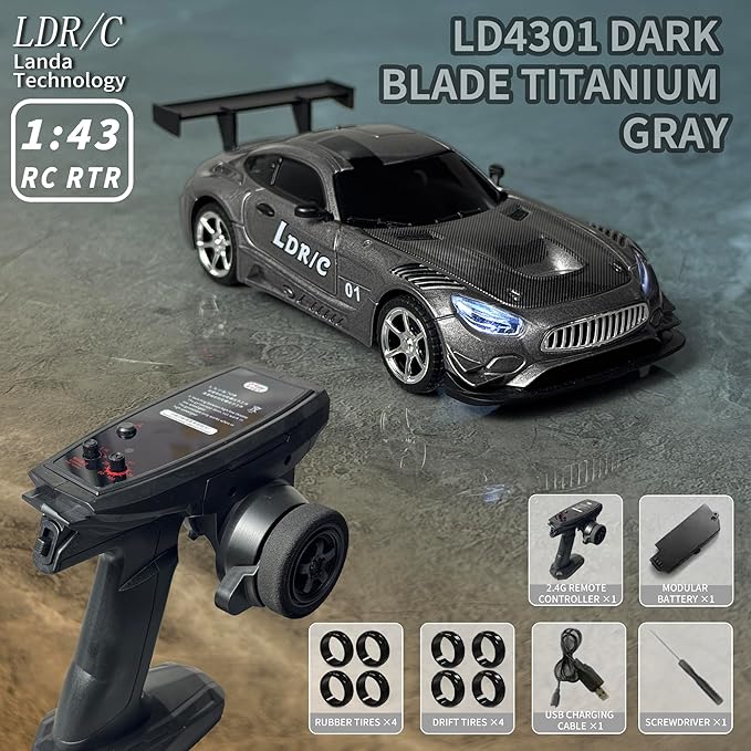 LDRC LD4301 1:43 Scale RC Drift Mini Car 2.4G Remote Control Car with Alloy Shell Built-in Gyroscope Mini Desktop Racing Vehicle for Indoor/Outdoor Play (Grey)