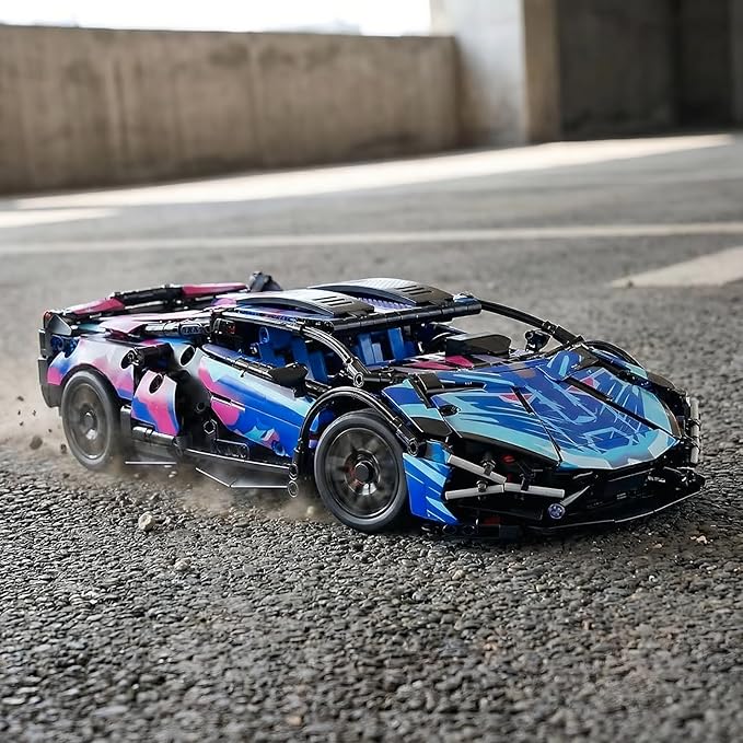 DIY RC Kit - 1280PCS Building Blocks for Adults &amp Kids 1:14 Scale Remote Control Sports Car with LED Lights STEM Building Blocks for Creative Play