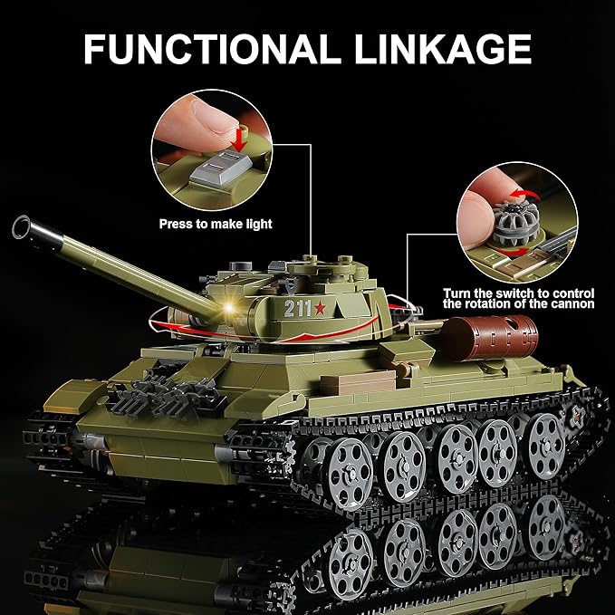 WW2 Army Tank Building Sets with Lights Panzer IV &amp T-34 Military Tanks Model Kit Compatible with Lego Great Army Toys Gift for Military Fans Boys Kids Ages 8+ &amp Adults (1201 Pieces)