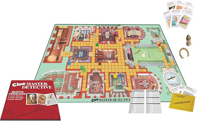 Clue Master Detective with Oversized Brass Tone Metal Weapons by Winning Moves Games USA Largest Game of Clue Ever for up to 10 Players Ages 10 and Up