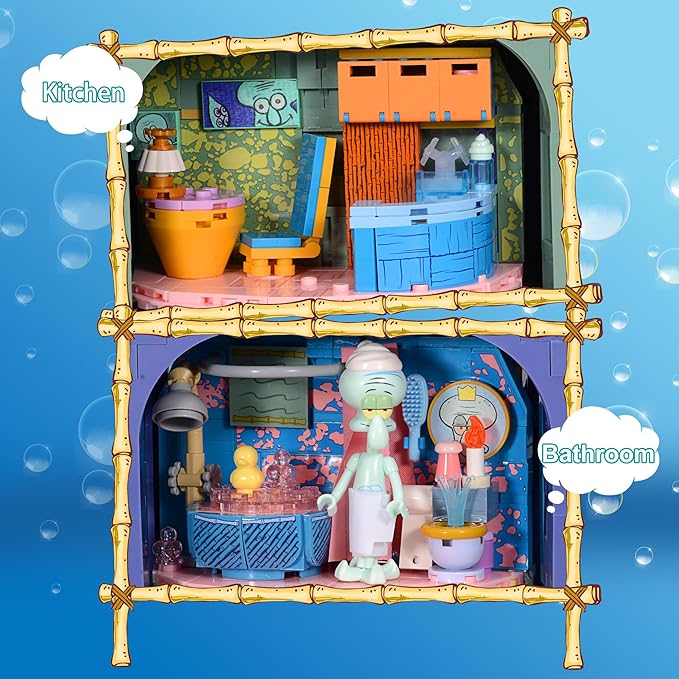 Toy Building Brick Blocks Toys Sets kit Action Figures Pineapple House Patrick Stone Star Home for Boys and Girls Kids Age 2-4 3-5 5-7 8-12 Fans Gift - 1655 pcs