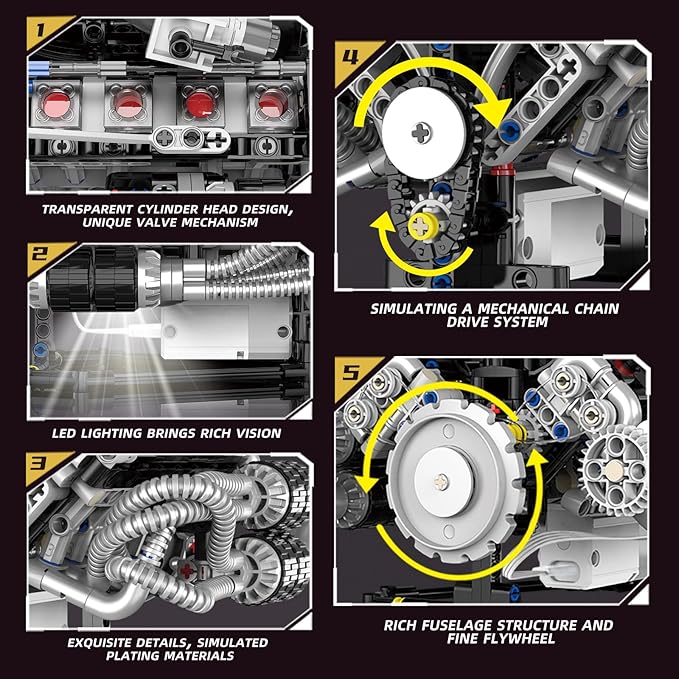 Mini V8 Engine Model Kit Building Sets That Runs Technic with Motor APP Control &amp Light Collectible Mechanic Engineering for Adults Boys 14+