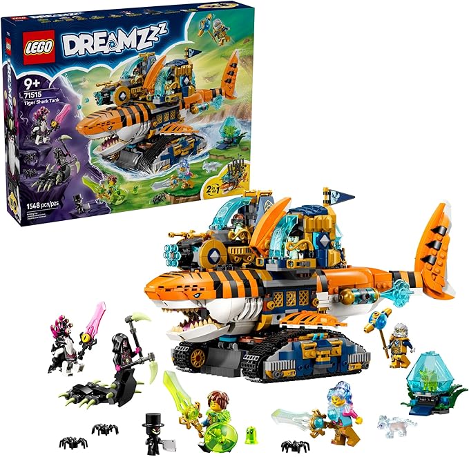 LEGO DREAMZzz Tiger Shark Tank Building Toy for Boys &amp Girls - Ages 9+ - Pretend Play Set for Kids Ages 9+ W/2 Build Options - Includes 5 Minifigures - Gift Idea for Birthdays - 71515