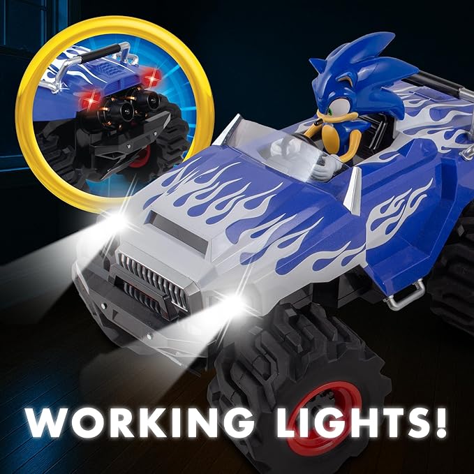 NKOK RC Sonic Racing CrossWorlds Monster Truck Sonic Ready-to-Run 2.4GHz Remote Control Toy Turbo Boost Wheelie &amp Donut Action All-Terrain Off-Road Ages 6+ Fun Gift for Kids Toy Award Win