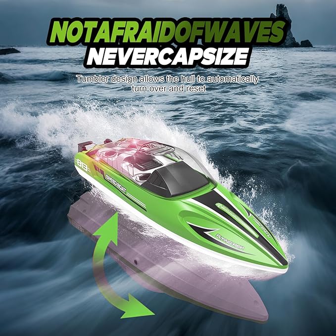 jaming 2.4Ghz RC Boat25KPH Fast Speed RC Boat14 inch Remote Control Boats for Kids and Adults Waterproof Toy Boats for Lakes &amp Pools Gifts for Kids Boys (Green)