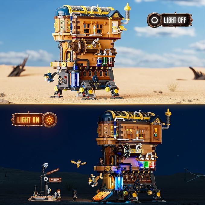 Mecha-Alchemist's Moving Castle Lighting Building-Bricks Set 2690 Pcs Gearwerk Alchemy Lab Collection Display Set for Adults and Steampunk Lovers