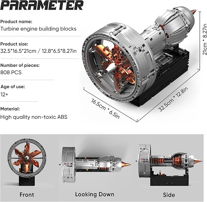 Turbojet Engine Building Blocks Sets Motorized Jet Engine Model Kit with Motor Mini Aircraft Engine Kits That Runs with Spinning Fan &amp Moving Turbine for Adults &amp Kids 12+