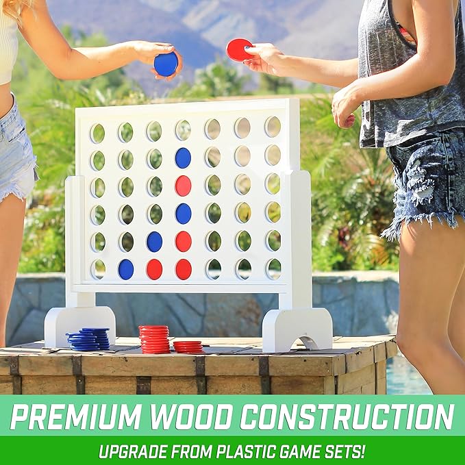 GoSports 2 foot Width Giant 4 in a Row Game with Carrying Case Made from Wood