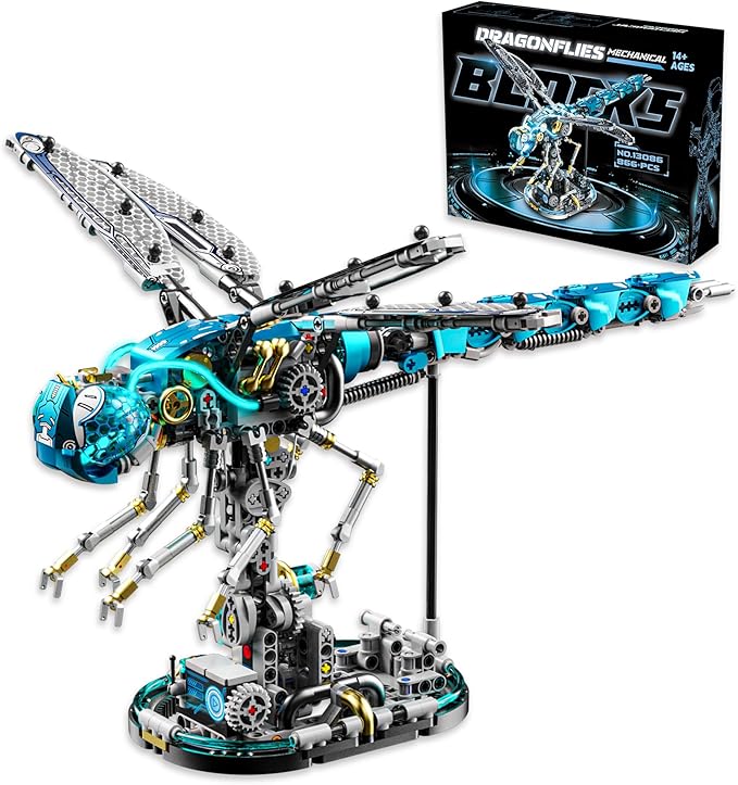 Mechanical Dragonfly Building Blocks for Adults Compatible with Lego Insect Animal World Model with Light &amp Display Stand Educational STEM Toys for Teens Home or Office Décor (866PCS)