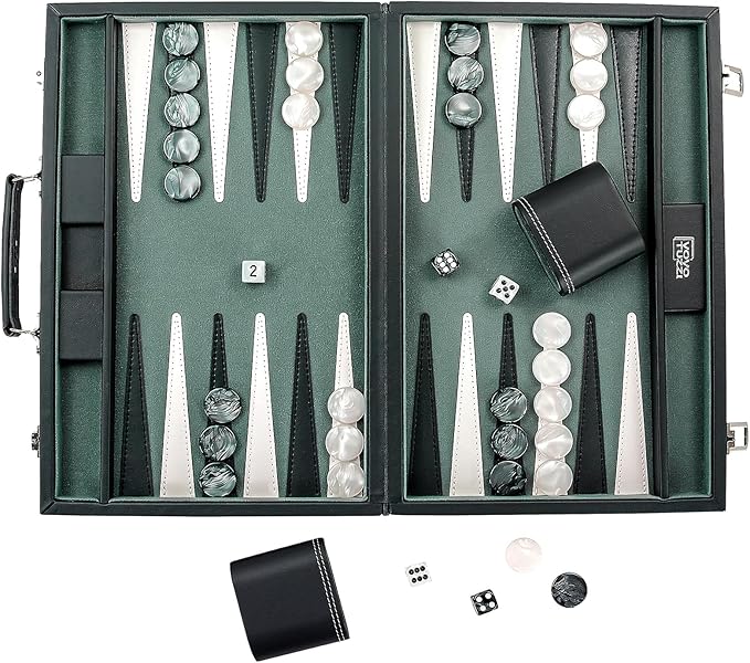 Backgammon Sets for Adults 15 Inches Backgammon Board Games for Adults Leather Backgammon Sets for Family &amp Travel Checkerboard Design Grey and Black