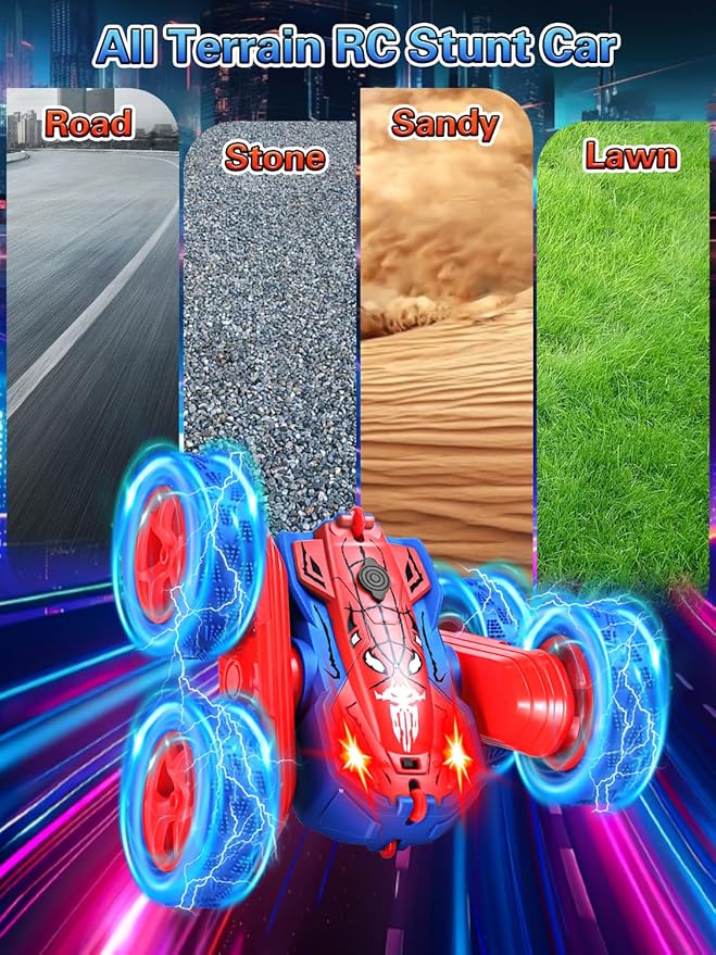 Spider Remote Control Car - 360° Flip RC Toys for 4 5 6 7 8 Year Old Boys 2.4Ghz Double Sided RC Stunt Car with Light Spray Birthday Xmas Gifts for Kids Age 4-6 5-7 8-12