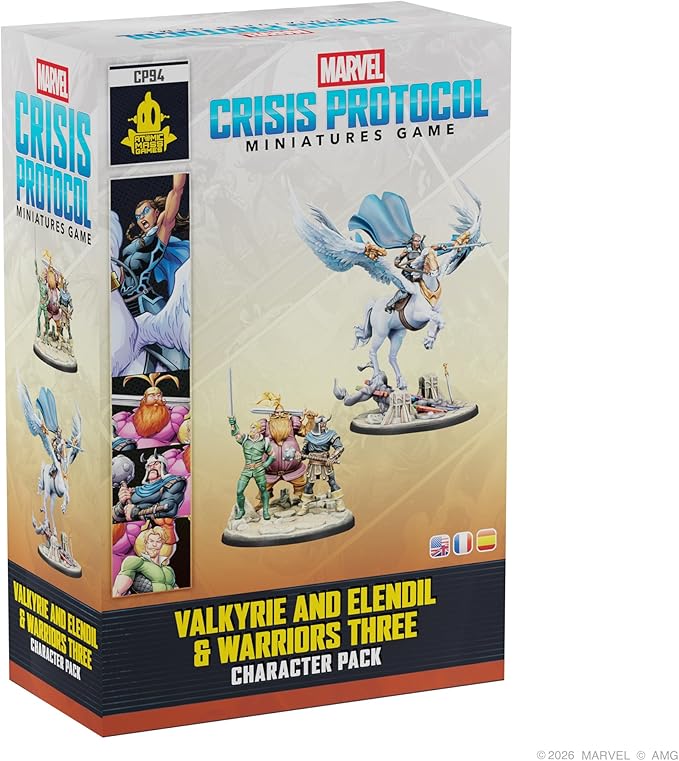 Asmodee Marvel: Crisis Protocol Valkyrie on Elendil &amp Warriors Three Character Pack -Mounted Valkyrie &amp Fandral Hogun Volstagg Tabletop Superhero Game Ages 14+ 2 Players 90 Minute Playti