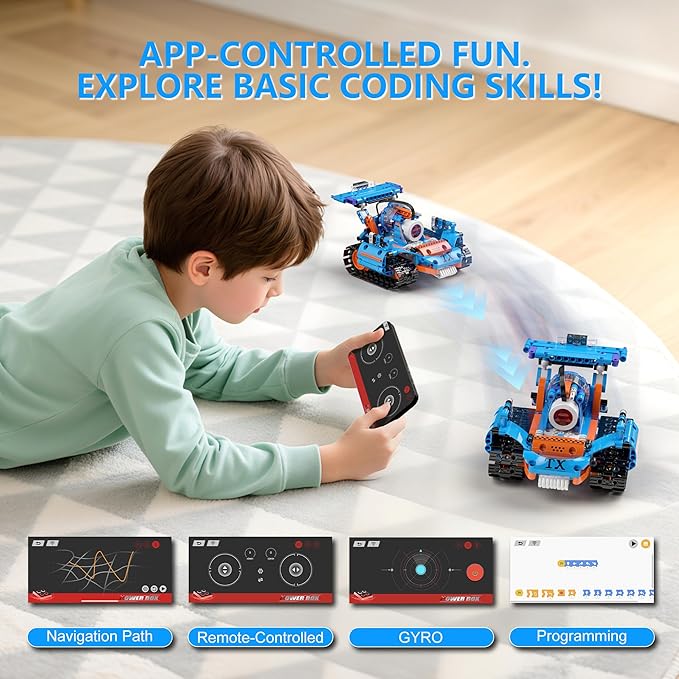 5in1 Robot Building Kits for Kids 6-12 APP &amp Remote Control STEM Robot Building Toys for Kids Science Learning Technic Coding Tank Truck Stem Building Sets Erector Set for Boys Girls Xmas Gifts