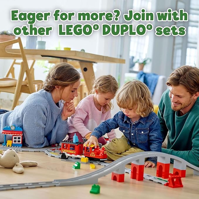 LEGO DUPLO Town Steam Train Set - Battery Powered Remote Control Train Toys for Toddlers - Learning Toy for Boys Girls and Kids 2-5 - Gifts for Birthdays &amp Holidays - 10874