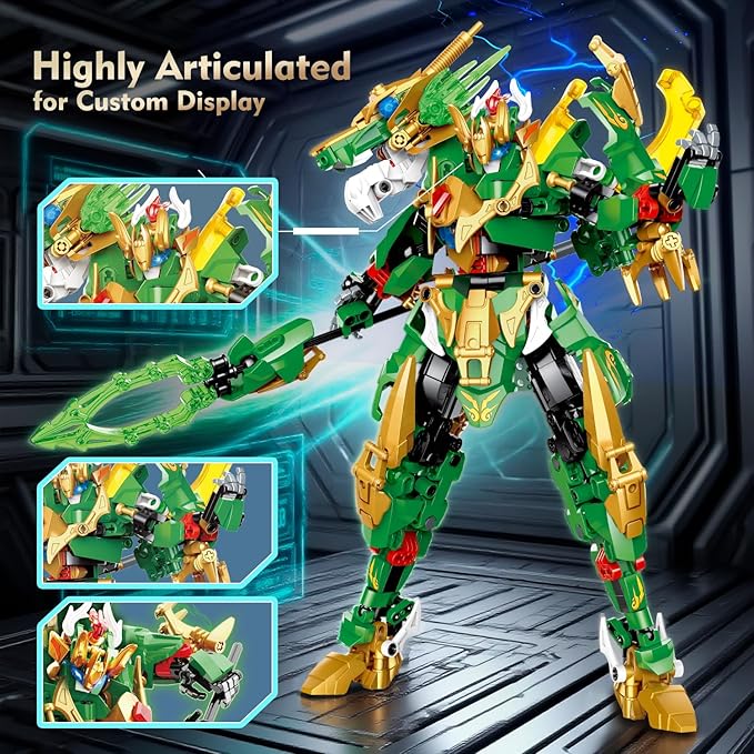 Dragon Rising Mech Building Sets for AdultsMecha Suit 2-in-1 Transforming Robot Building Blocks ToyTransform Action Figure Building Kits Models for Kids Boys Ages 8-14 Year