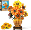 Sunflower Building Set with Lights Vase Base Flowers Botanical Collection Building Block Valentine's Day 1180PCS Art Bouquet Bonsai Plant Building Kit Gift for Adults Teens Girls Boys 12+