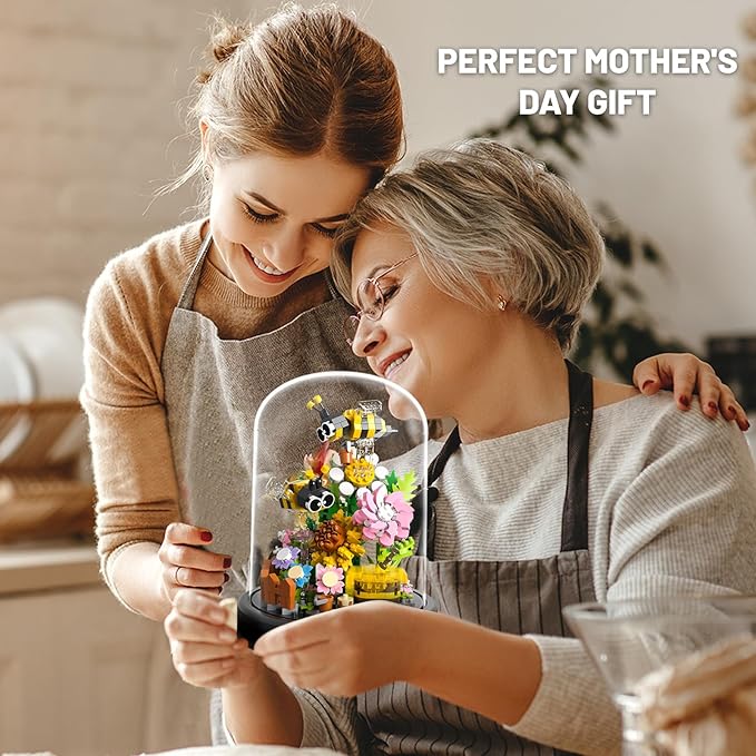 QLT QIAOLETONG Flower Bouquet Building Sets 588 PCS Animals Flowers Botanical Collection Mini Bricks Building Blocks Toy for Adults Valentine's Day for Her Mom Women Wife Girlfriend (Bee)