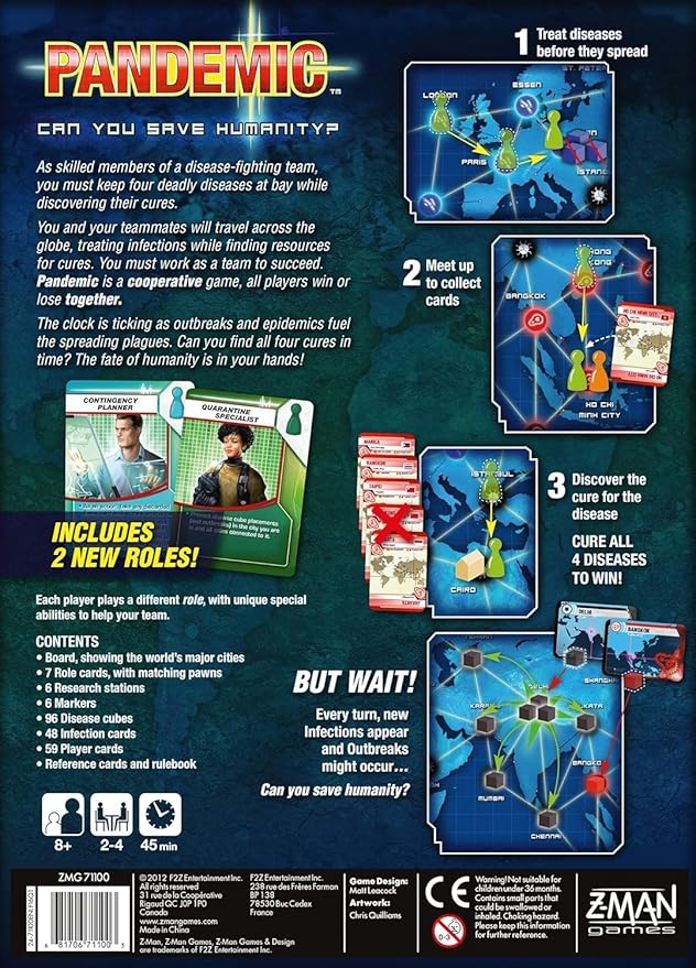 Asmodee Pandemic Board Game (Base Game) - A Cooperative Battle to Save Humanity Strategy Game for Kids and Adults Ages 8+ 2-4 Players 45 Minute Playtime