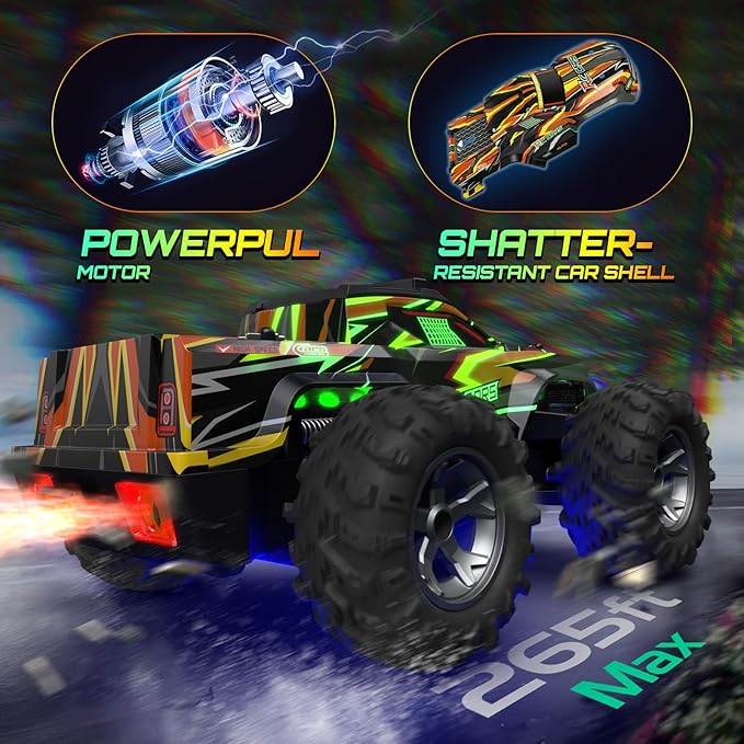 Remote Control Car for boys 1:16 Scale All Terrain RC CarsHigh Speed 25Km/h Fast Car with Colorful Led Light and spray 2x1300mAh Rechargeable Battery RC Truck Toy Car Gift for Teen Boys Girl Kids