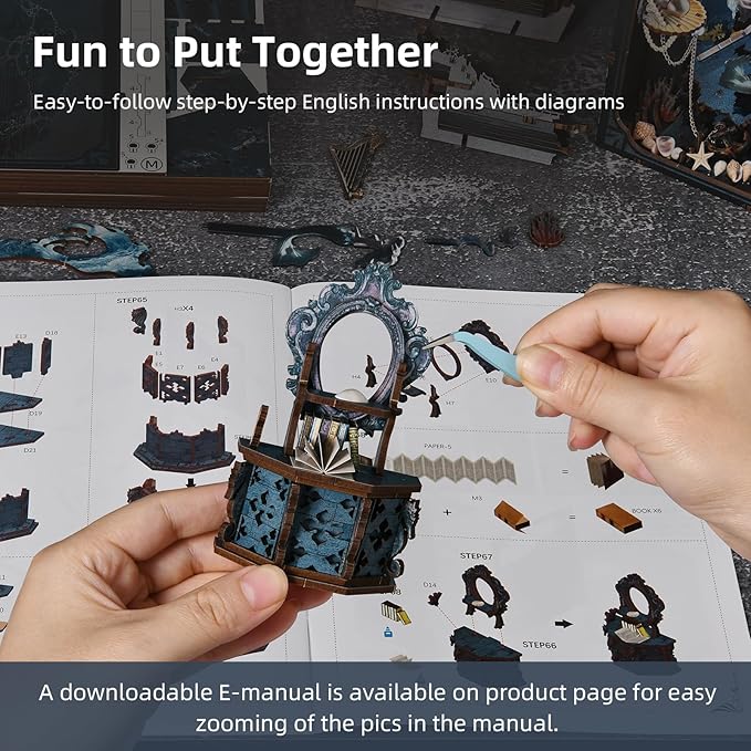 Book Nook Kit 3D Wooden Puzzle for Adults Teen DIY Ocean Miniature Dollhouse Booknook Kit with Led Light and Dust Cover (Song of The Sirens)