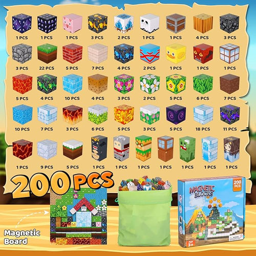 200PCS Magnetic Blocks Magnetic Building Block Cube Toys with Magnet Board for Kids STEM Toys Gifts for Boy and Girls Age 3+ Years Old