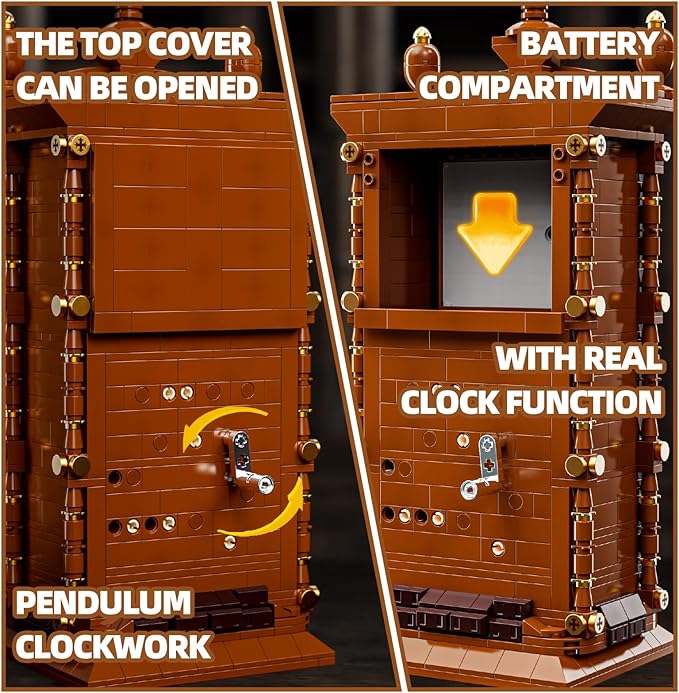 Retro Pendulum Clock Building Block SetA Toy with Real Clock Function and Linked Mechanical PendulumBetter Gift for Adults Teens Kids