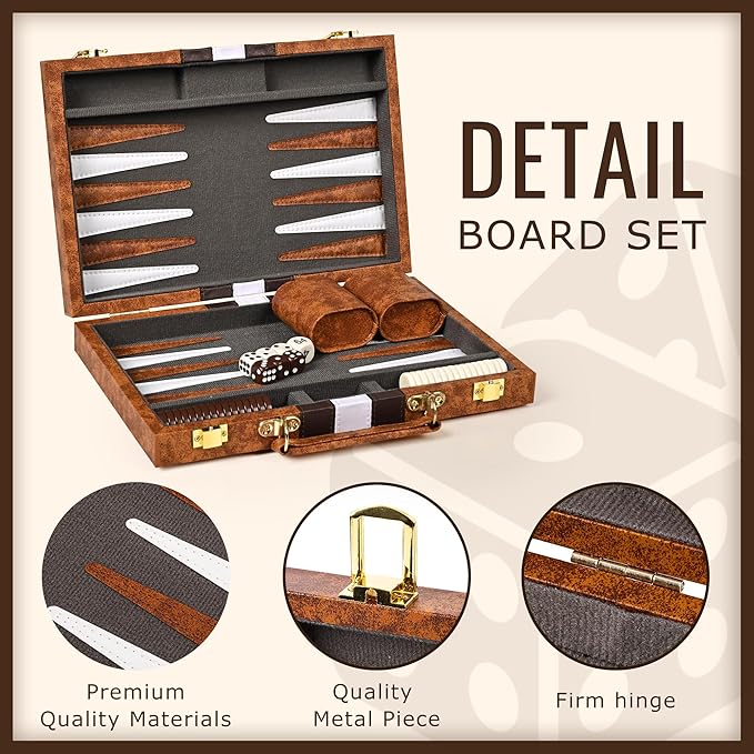 ropoda Backgammon Board Game Set (11 Inches) for Adults and KidsClassic Board Strategy GamePortable and Travel Backgammon Set with Premium Leather CaseBest Strategy &amp Tip Guid