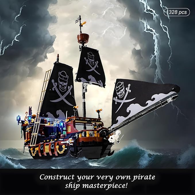 1328 Piece Pirate Ship Mini Building Kit Creative Blocks of The Caribbean Adventure Construction Kits Perfect Bricks Gift for Teens Not Compatible with Major Brands