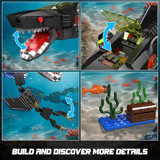 Mould King Shark Building Block Set Ideas Movable Ocean Animal Sea Fish Building Toy Home Decor Gift for Adult 1031 PCS