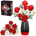 Rose Flowers Bouquet Building Set with Vase Included 1077 PCS Artificial Flowers Botanical Collection Kit for Adults Women Men &amp Teen Girl Mother's Day Birthday Gifts for Mom Her Wife Girlfriend