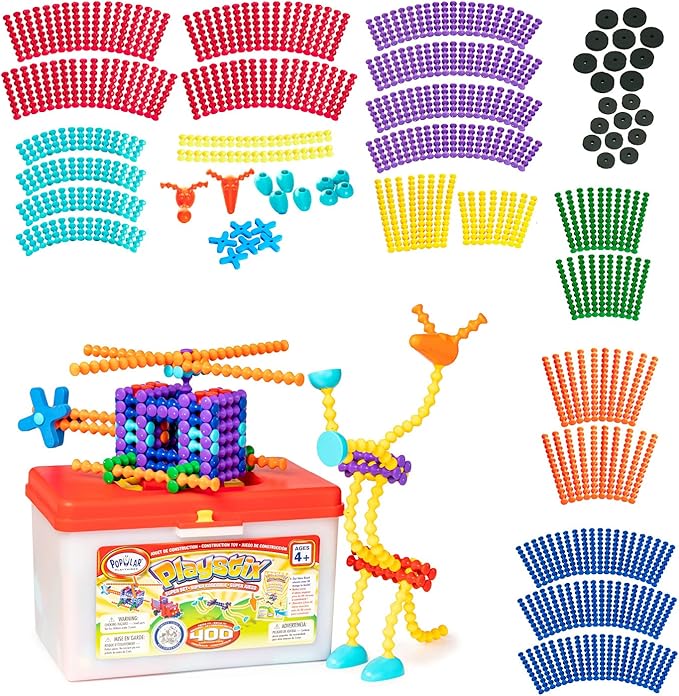 POPULAR PLAYTHINGS Playstix Building Sticks Kit for Kids Construction Stem Building Toy Gift for Boys &amp Girls - Super Set 400 Piece