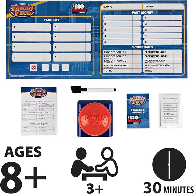 Spin Master Family Feud Big Buzzer Game Amazon Exclusive “Buzz in” with The Electronic Buzzer Board Game for Hilarious Family Fun Ages 8 and up