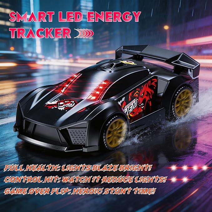 3-in-1 RC Drift Car — Sports/Racing 2-Player Battle Set with Infrared Gun Shooting &amp Flip Effects 60-Min Playtime Family-Friendly 2.4GHz Remote Control Car Toy for Kids Ages 6+ (Black)