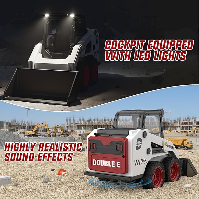 DOUBLE E RC Skid Steer Loader Toy for Kids1:14 Scale Remote Control Construction Truck with Lights Sound &amp Sounds 2.4GHz RC Truck Toy 360°RotationRC Front Loader Tractor Engineering Vehicles