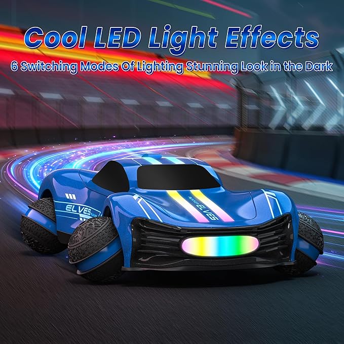 Remote Control Car for Kids RC Stunt Car with Drift Wheels 360° Spins &amp Flips 2.4GHz Rechargeable Toy Car with LED Lights Indoor Outdoor Gift for Boys Girls Ages 6-12