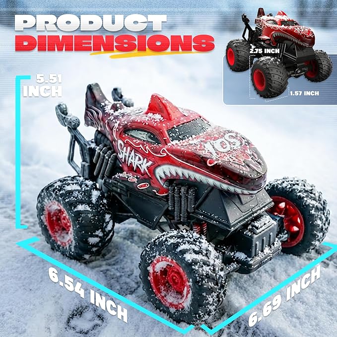 BEZGAR Monster Truck Toys - Remote Control Monster Truck with Light &amp Music Dinosaur Toys for Kids 1:20 Scale RC Truck with 360° Spins and Drifting Remote Control Car for Boys 4-7 Red