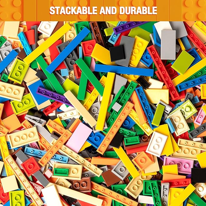1200 Pieces Flat Pieces 9 Sizes Classic Moc Parts and Pieces Tiles Expansion Set - Compatible with All Major Brands Building Bricks Bulks for Smooth Surface Dark Grey