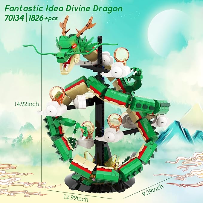 JMBricklayer Dragon Building Set for Adults 70134 Lighting Dinosaur Collectible Model to BuildIdeal Divine Dragon Building Blocks Model with Display Stand Christmas Birthday Gifts for Adult