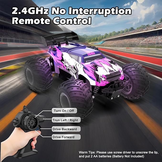 Sjpzwcrl Remote Control Car Toy Truck: - Hand Controlled Monster Truck Toys RC Car Electric Rock Crawler RC with Headlights and Colorful Toy Cars Body Lights for Boy Kids (Purple)