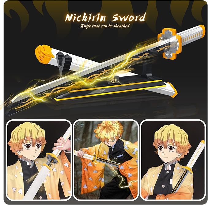 TOY PLAYER Demon Sword Toy Building Set Agatsuma Zenitsu Sword with Scabbard and Stand-Compatible with Lego Sets for Adult Gift for Anime Fans (956 Pcs)