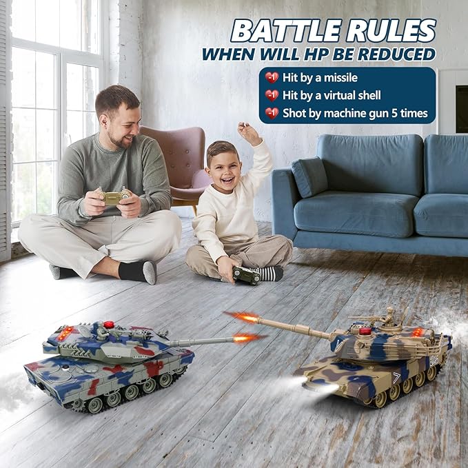 RC Tank Set 1/24 Scale Army Battle Tanks with Life Indicators and Spray 35 Mins Playtime Remote Control Military Toys Set of 2 RC Vehicles for Kids and Adults