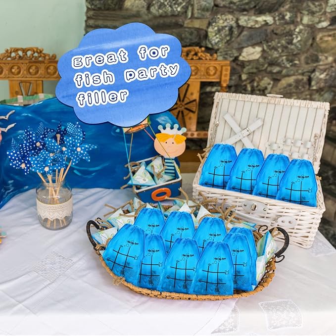 Sotiff 36 Set Tic Tac Toe Game Bulk for Boys Girls Ocean Tropical Fish Gifts Blue Tic Tac Toe with Bag Classroom Prizes Games for Students School Exchange Birthday Party Favor Supplies 5.9x7.9''