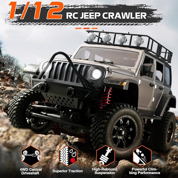 ARRIS 1/12 RC Crawler MN-128 RC Rock Crawler 4x4 4WD RC Jeep Truck 2.4GHz Remote Control Off Road Car with LED Lights for Adults Hobby Grade RTF Toy Vehicle Gifts