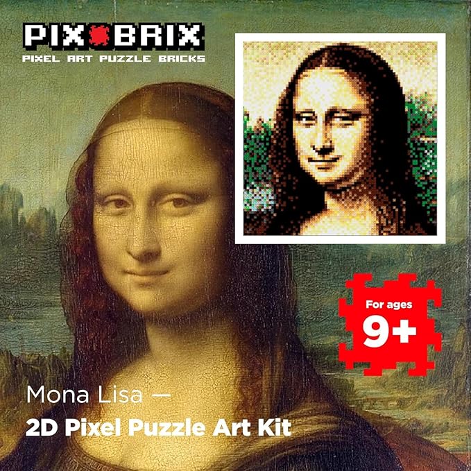 Pix Brix Pixel Art Puzzle Bricks - Mona Lisa 6400 Pieces - Patented Colorful Building Bricks to Recreate This Famous Print Create Builds Without Water Iron or Glue