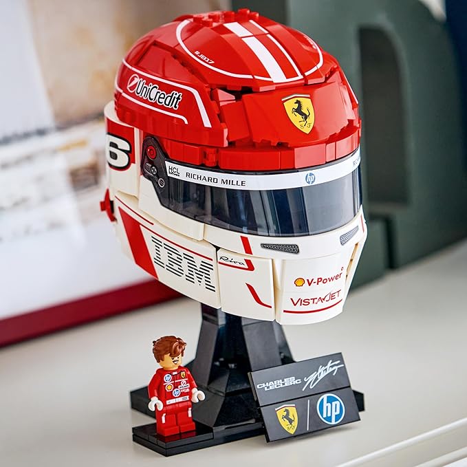 LEGO Editions Scuderia Ferrari HP Charles Leclerc Helmet - Building Set for Teens Ages 14+ - Collectible F1 Display - Bedroom or Home Office Decor - Gift for Formula 1 Fans - 43014